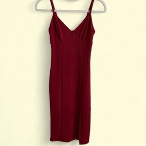 Forever 21 Sexy Bold Red Strappy Ribbed Sexy Bodycon Slit Dress Womens Size S